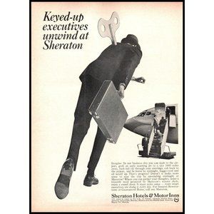 1967 Sheraton Hotels Motor Inns Vintage Print Ad Starwood SPG Jet Plane Wall Art